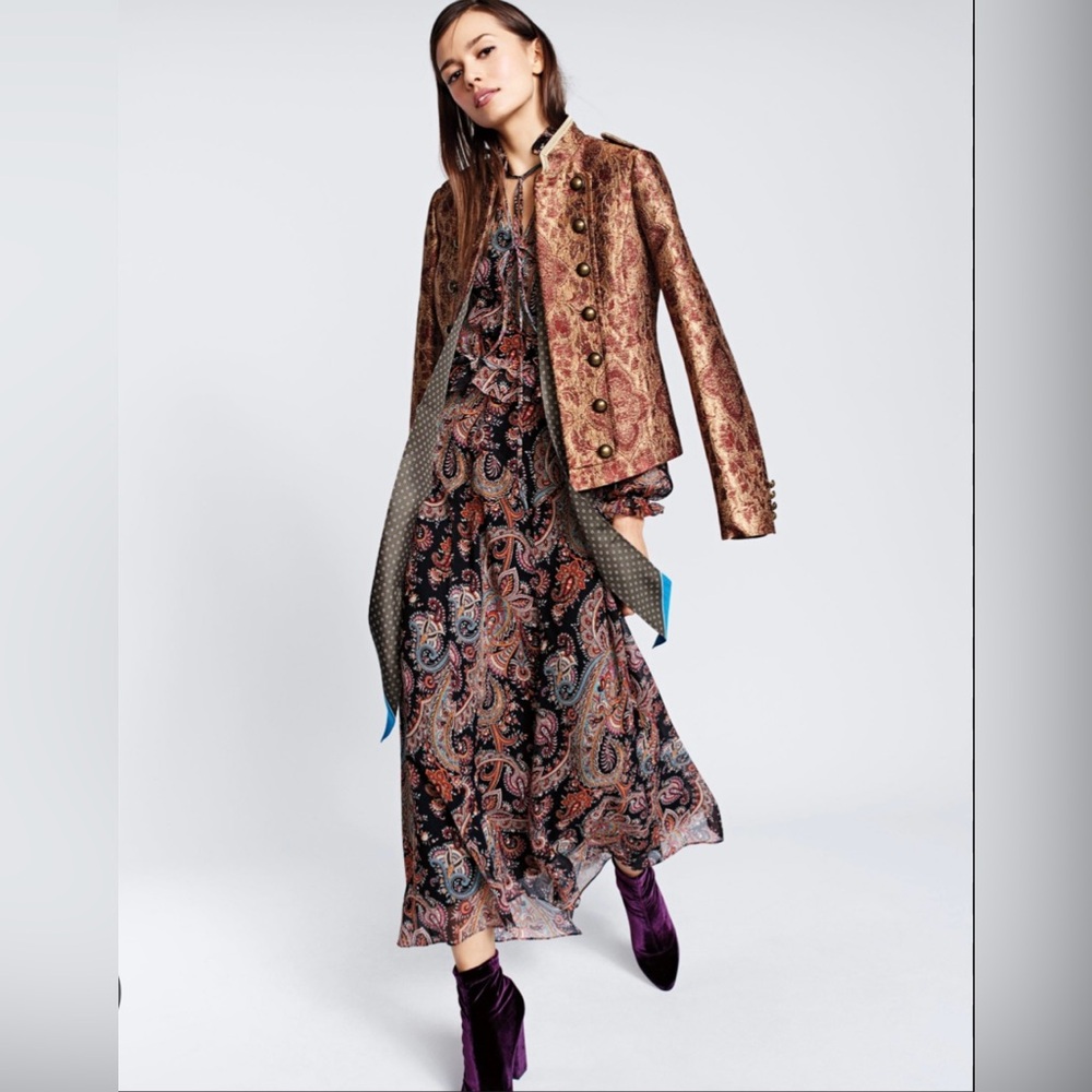 Metallic Paisley Brocade Military Jacket - Gold